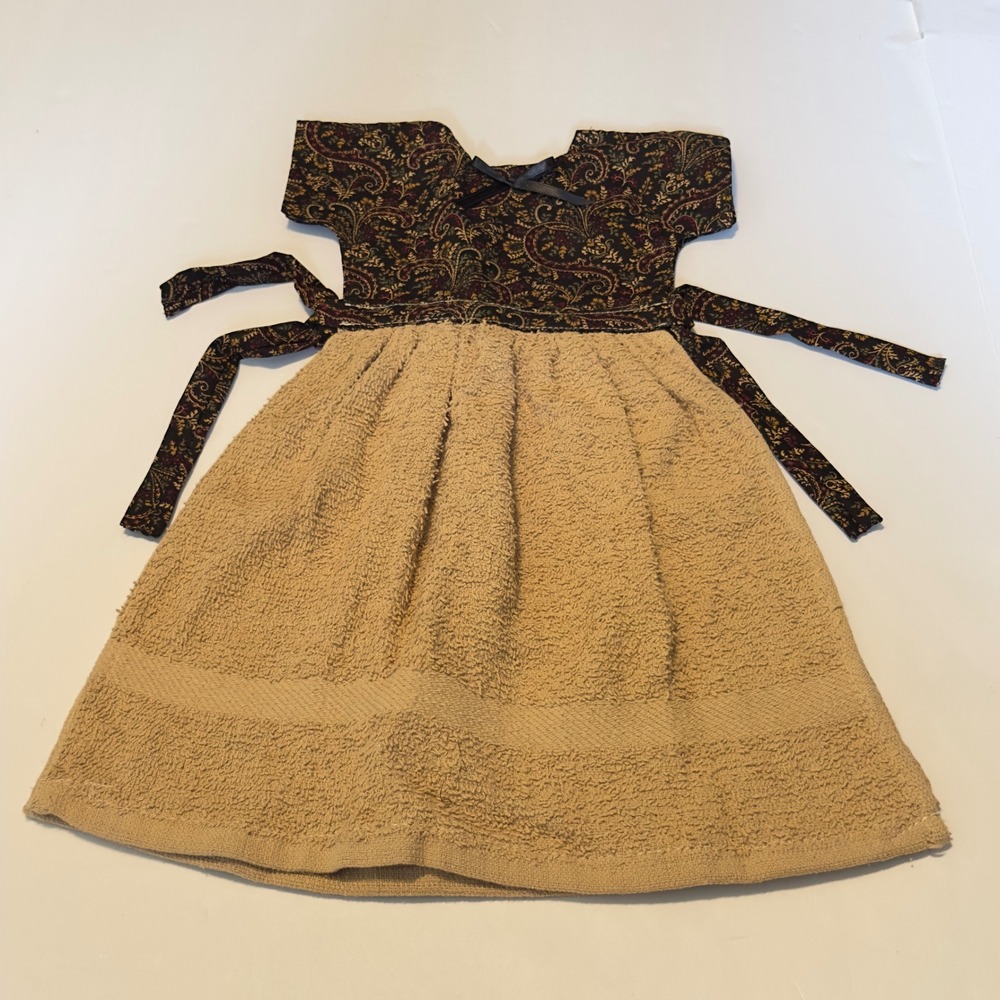 Handmade Paisley Dress Hanging‎ Kitchen Towel Tan Terry Cloth Farmhouse Decor